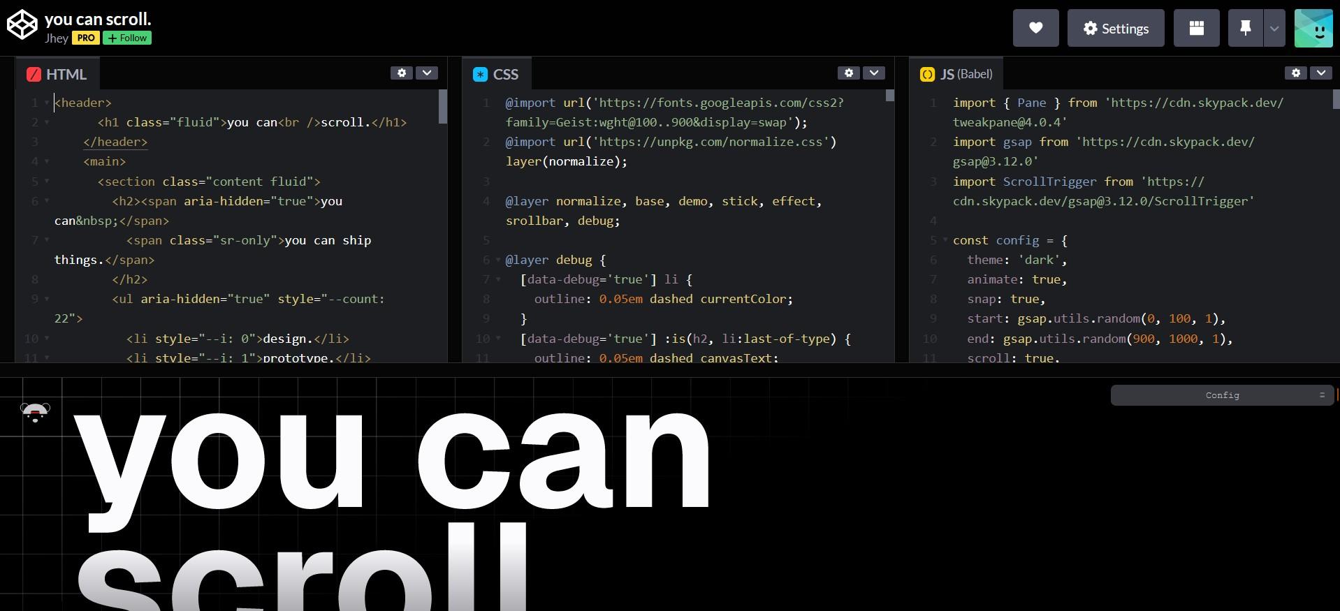 Codepen Personal interface