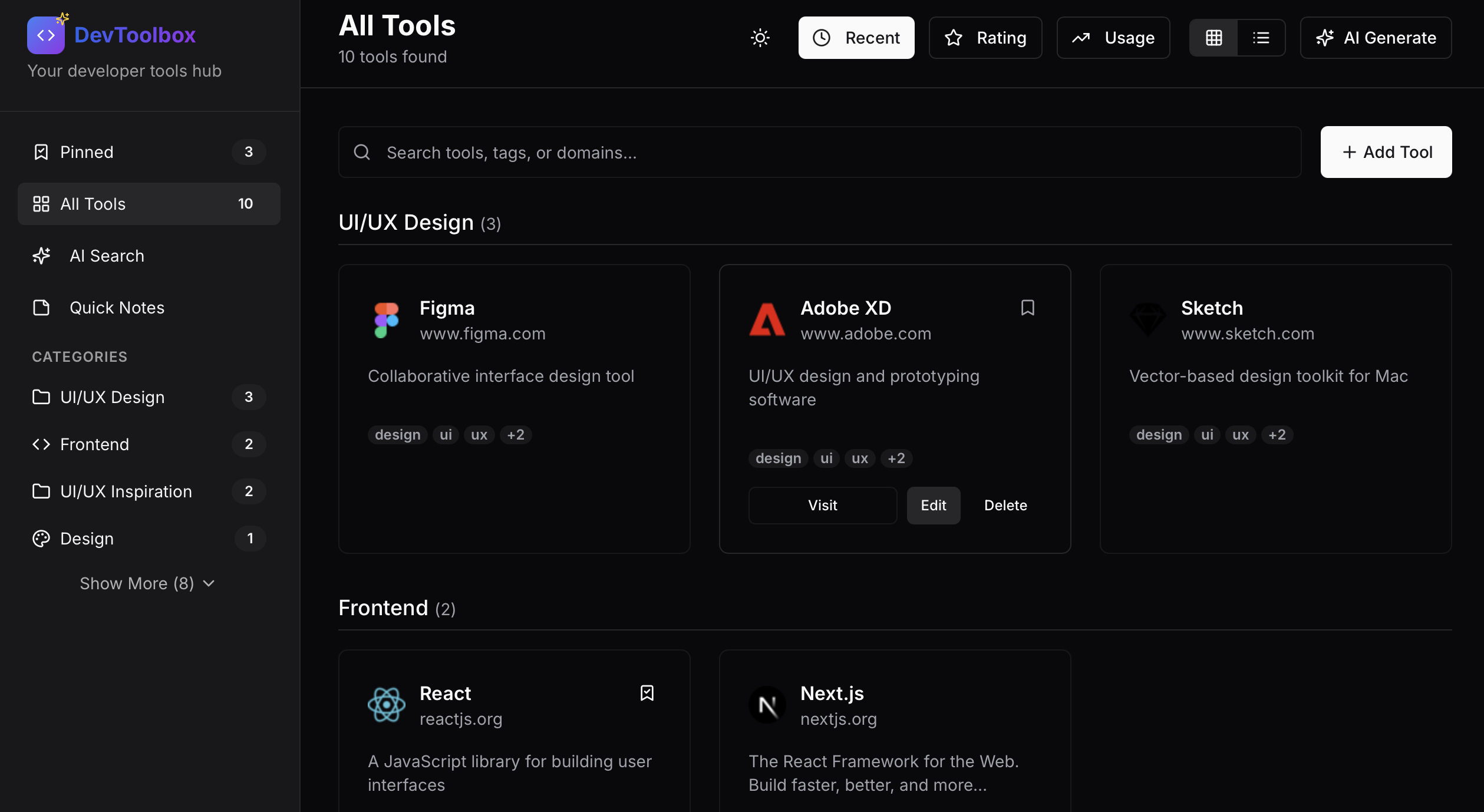 DevTools interface